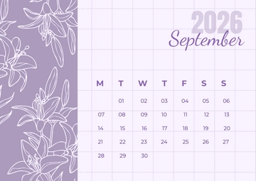 Free Pastel Flowers September 2026 Calendar Template to Edit Online