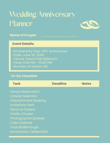 Free Wedding Anniversary Planner Template to Edit Online