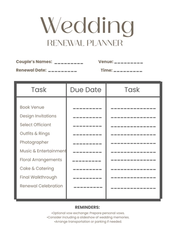 Free Wedding Renewal Planner Template to Edit Online