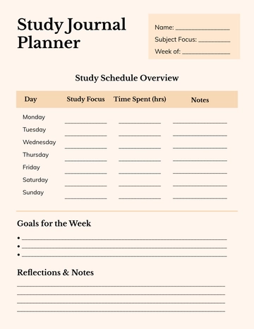 Free Study Journal Planner Template to Edit Online