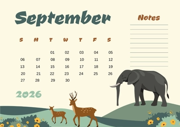Free Cute Animals September 2026 Calendar Template to Edit Online
