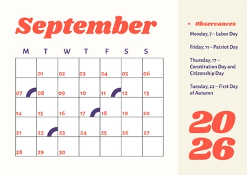 Free Modern September 2026 Calendar Template to Edit Online