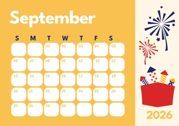 Free September 2026 Calendar Fireworks Template to Edit Online