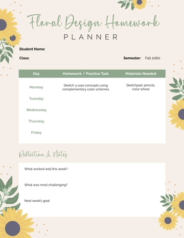 Free Floral Design Homework Planner Template to Edit Online