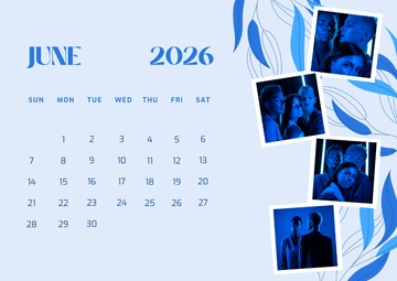 Free Blue Mini Photo Calendar Template to Edit Online