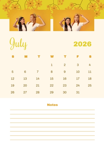 Free Photo Calendar with Notes Template to Edit Online