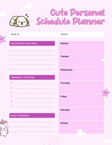 Free Cute Personal Schedule Planner Template to Edit Online