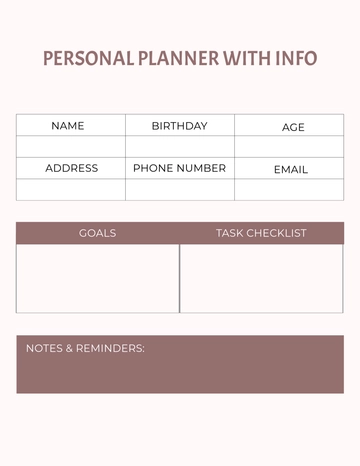 Free Personal Planner with Info Template to Edit Online