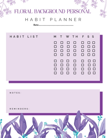Free Floral Background Personal Habit Planner Template to Edit Online