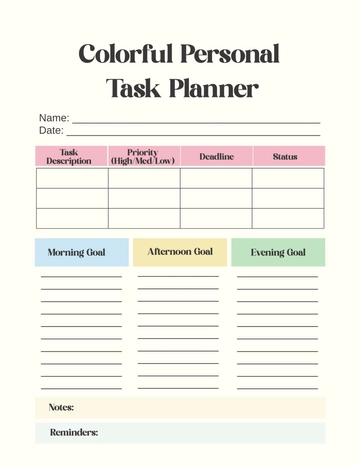 Free Colorful Personal Task Planner Template to Edit Online