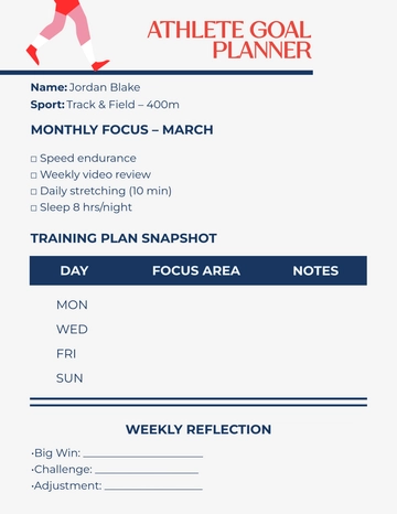 Free Athlete Goal Planner Template to Edit Online