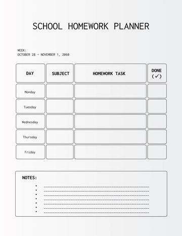 Free School Homework Planner Template to Edit Online