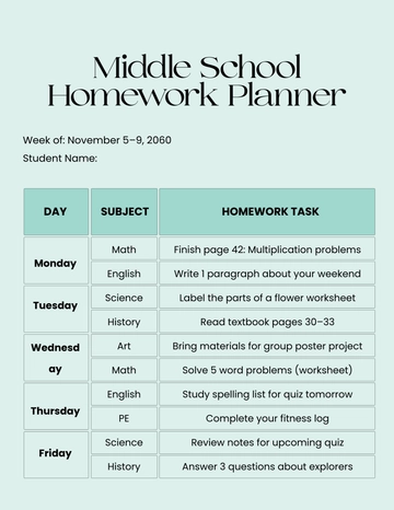 Free Homework Planner Template to Edit Online