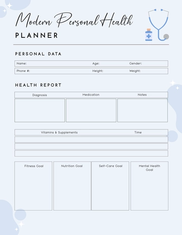 Free Modern Personal Health Planner Template to Edit Online