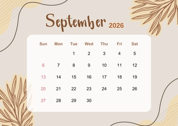 Free Cream Aesthetic September 2026 Calendar Template to Edit Online