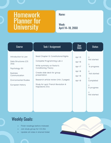 Free Homework Planner for University  Template to Edit Online