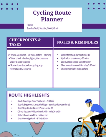 Free Cycling Route Planner Template to Edit Online