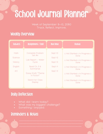 Free Pink School Journal Planner Template to Edit Online