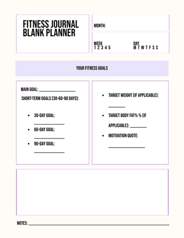 Free Fitness Journal Blank Planner Template to Edit Online