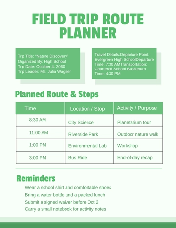 Free Field Trip Route Planner Template to Edit Online