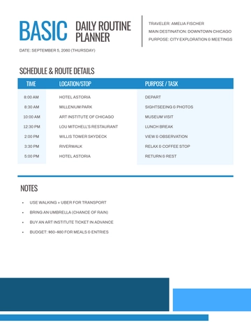 Free Basic Daily Route Planner Template to Edit Online