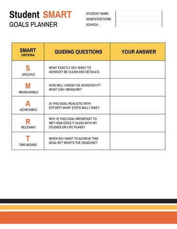 Free Student SMART Goals Planner Template to Edit Online