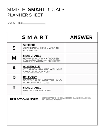 Free Simple SMART Goals Planner Sheet Template to Edit Online