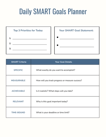 Free Daily SMART Goals Planner Template to Edit Online