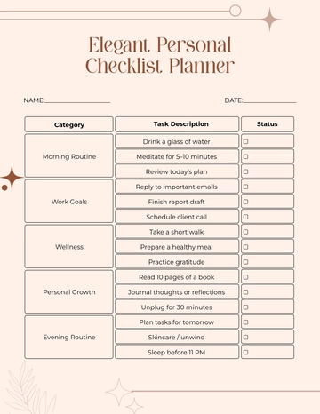 Free Elegant Personal Checklist Planner Template to Edit Online
