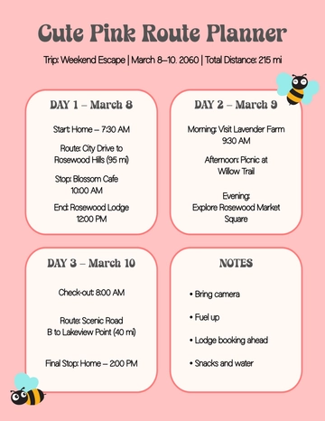 Free Cute Pink Route Planner Template to Edit Online