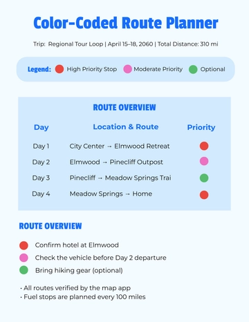 Free Color-Coded Route Planner Template to Edit Online
