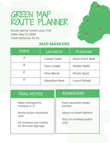 Free Green Map Route Planner Template to Edit Online