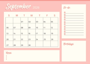 Free Lineart September 2026 Calendar Template to Edit Online