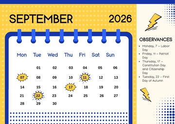 Free Pop Art September 2026 Calendar Template to Edit Online