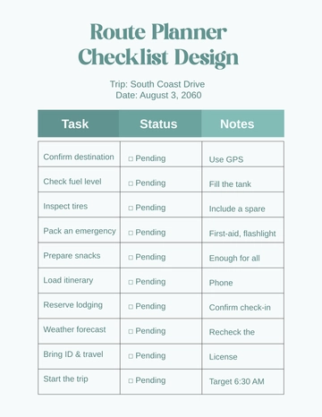 Free Route Planner Checklist Design Template to Edit Online