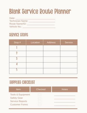Free Blank Service Route Planner Template to Edit Online