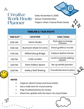 Free Creative Work Route Planner Template to Edit Online