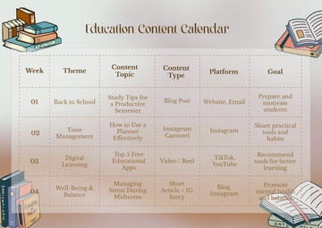 Free Education Content Calendar Template to Edit Online