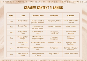 Free Creative Content Planning Calendar Template to Edit Online