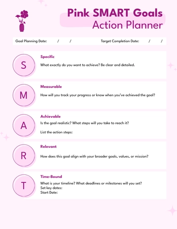 Free Pink SMART Goals Action Planner Template to Edit Online