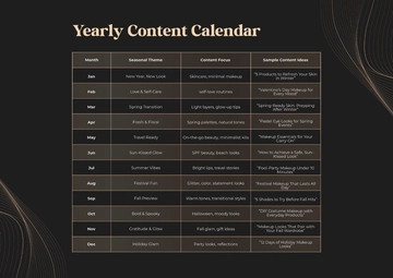 Free Yearly Content Calendar Template to Edit Online