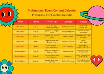 Free Professional Event Content Calendar Template to Edit Online