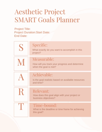 Free Aesthetic Project SMART Goals Planner Template to Edit Online