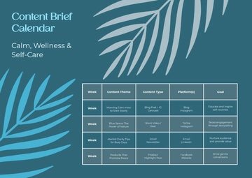 Free Blue Content Brief Calendar Template to Edit Online