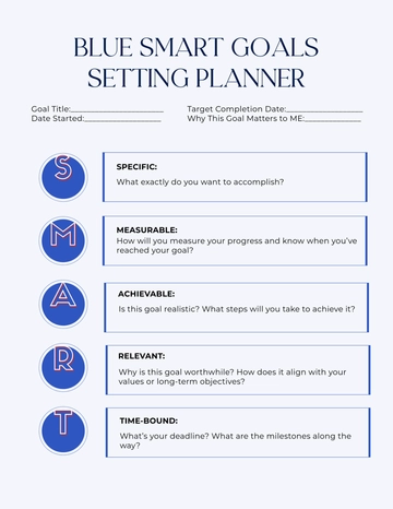 Free Blue SMART Goals Setting Planner Template to Edit Online
