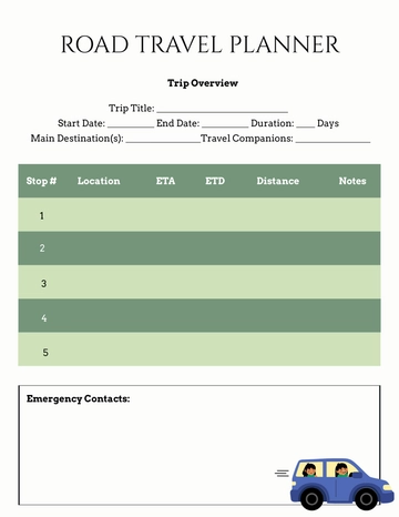 Free Road Travel Planner Template to Edit Online