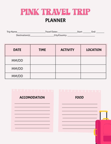 Free Pink Travel Trip Planner Template to Edit Online