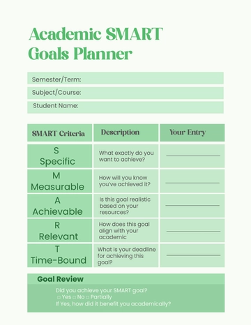 Free Academic SMART Goals Planner Template to Edit Online