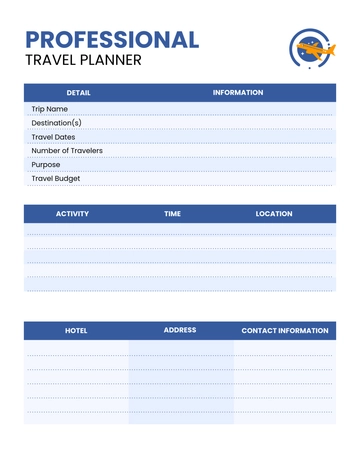 Free Professional Travel Planner Template to Edit Online