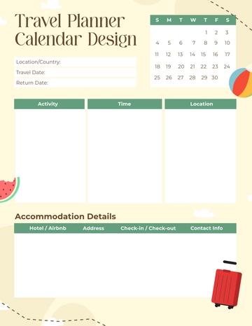 Free Travel Planner Calendar Design Template to Edit Online